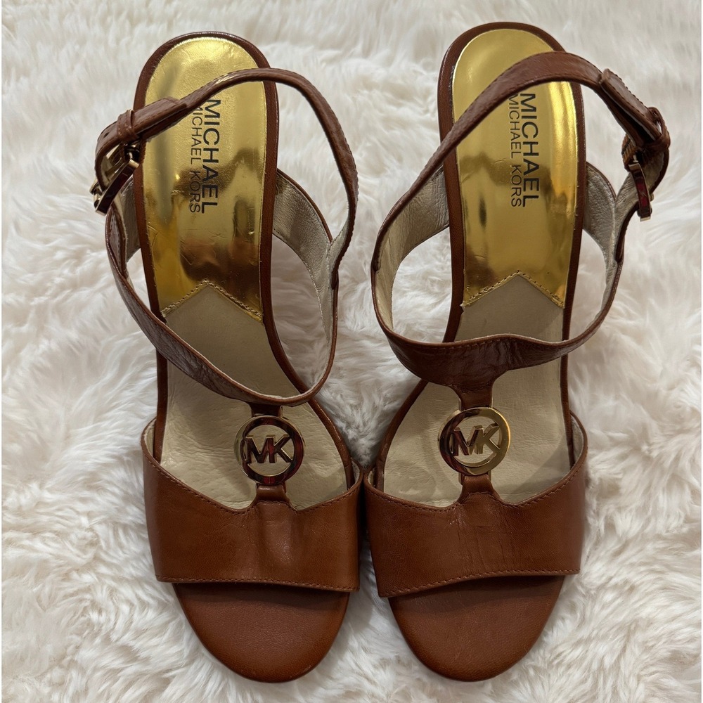 Michael Kors Animal Print Heel Brown Leather Quiet Luxury Sandals 10M - Picture 2 of 8